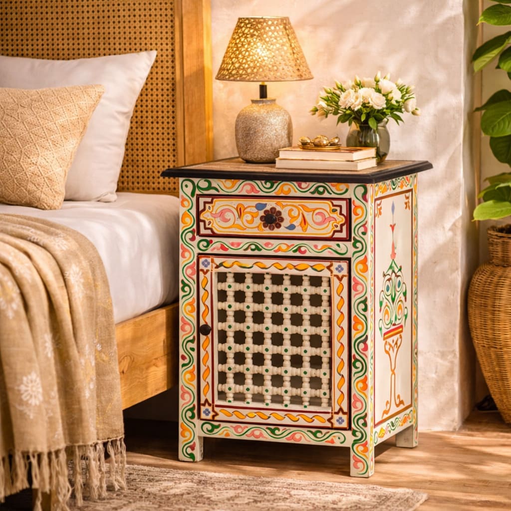 mesita de noche musharabi beige