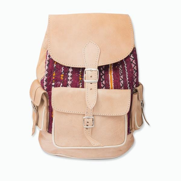 Mochila Marroquí de Cuero Natural Tapizada Alraui