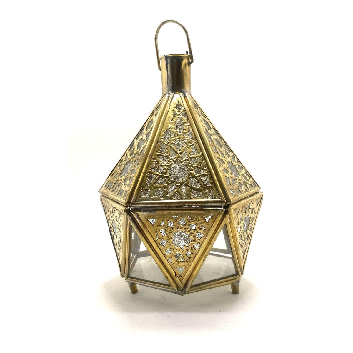Portavelas marroquí hexagonal de latón