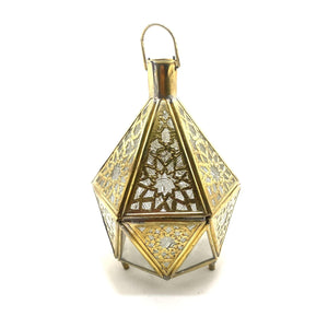 Sechseckiger marokkanischer Kerzenhalter aus Messing