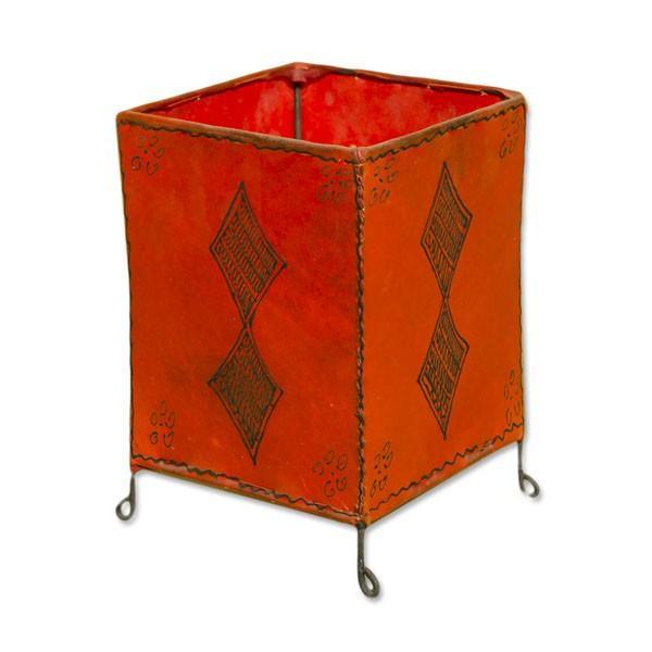 Portavelas Marroquí de Piel y Henna cuadrado