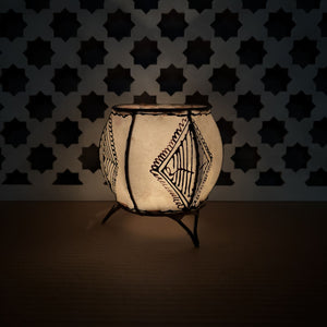 Portacandele marocchino in pelle naturale, 13x11 cm