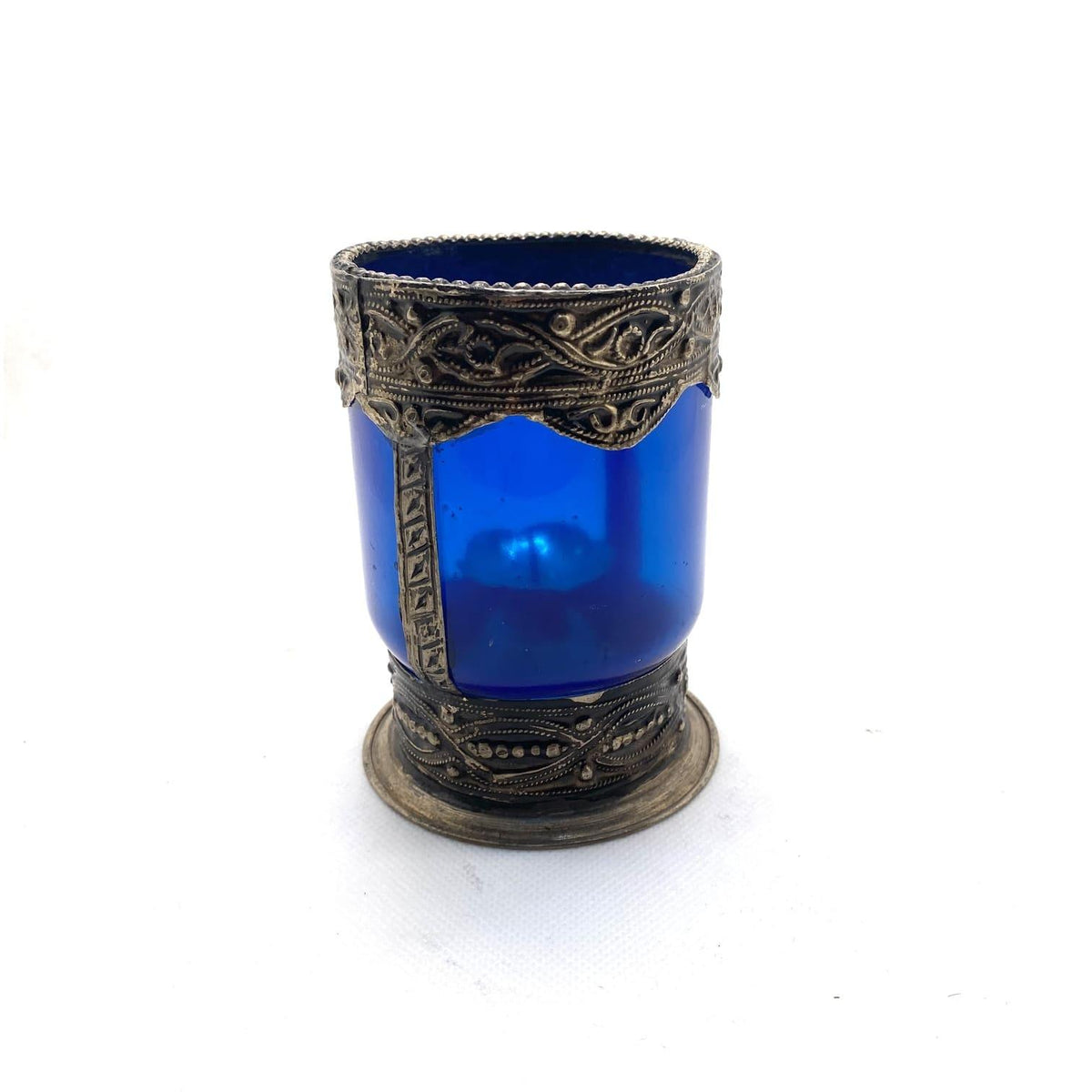 Portavelas marroquí vaso de cristal y alpaca