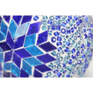 Portavelas turco de cristal de mosaico azul