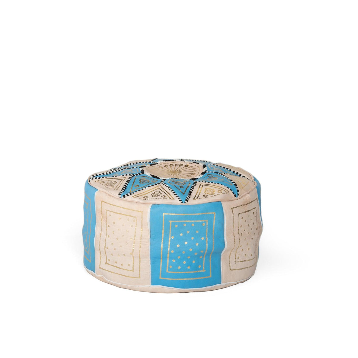 Puff árabe de cuero natural bicolor