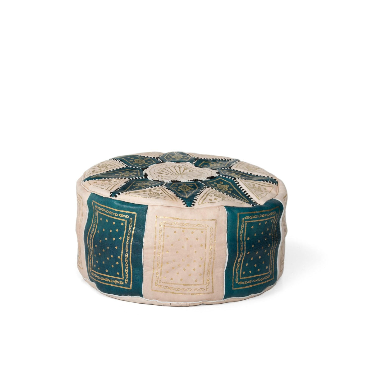 Puff árabe de cuero natural bicolor