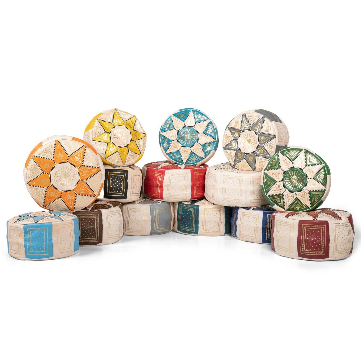 Puff árabe de cuero natural bicolor