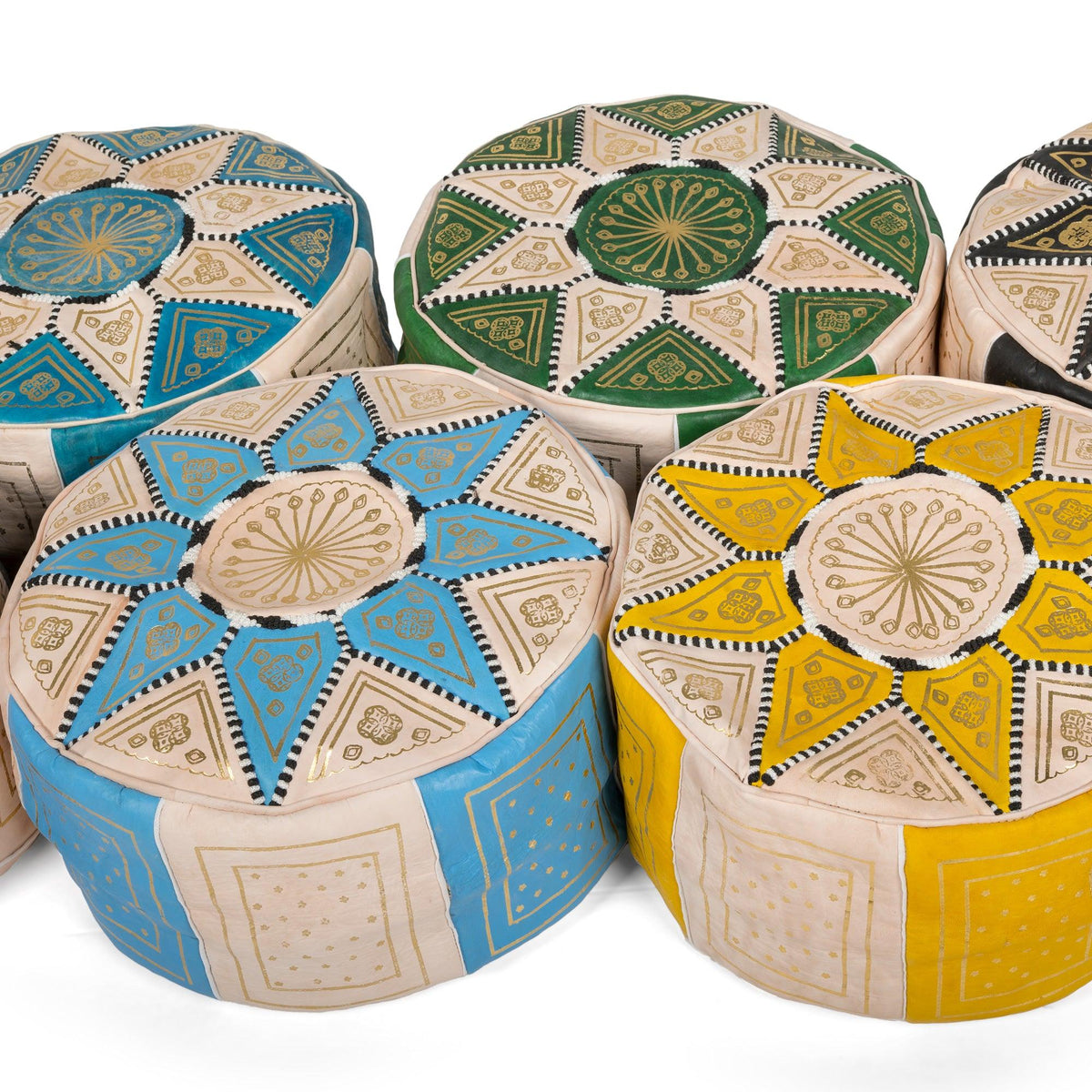 Puff árabe de cuero natural bicolor