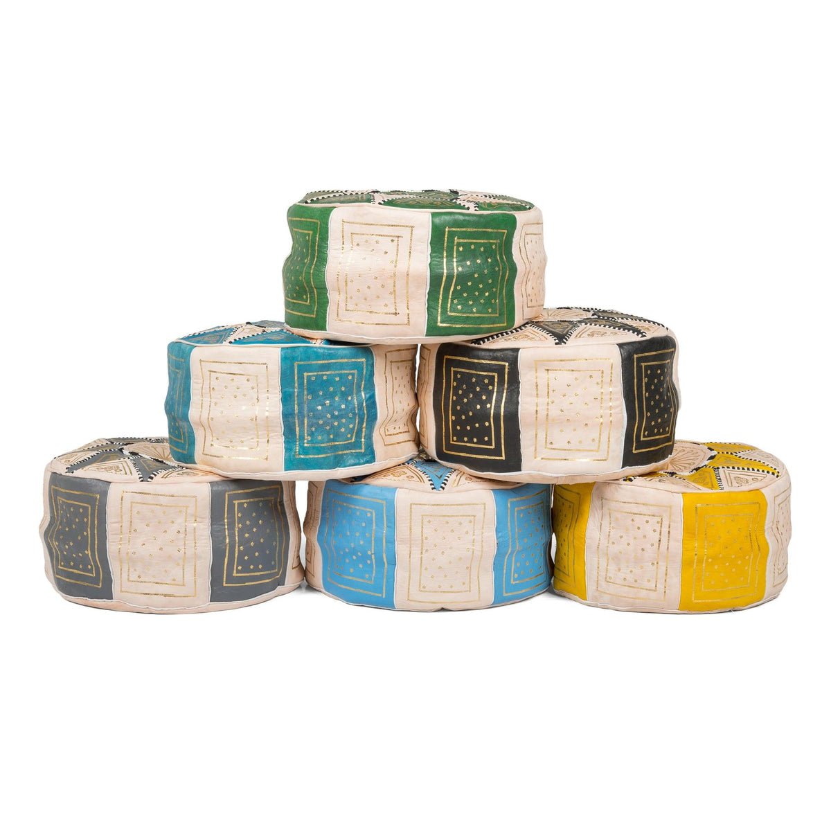 Puff árabe de cuero natural bicolor