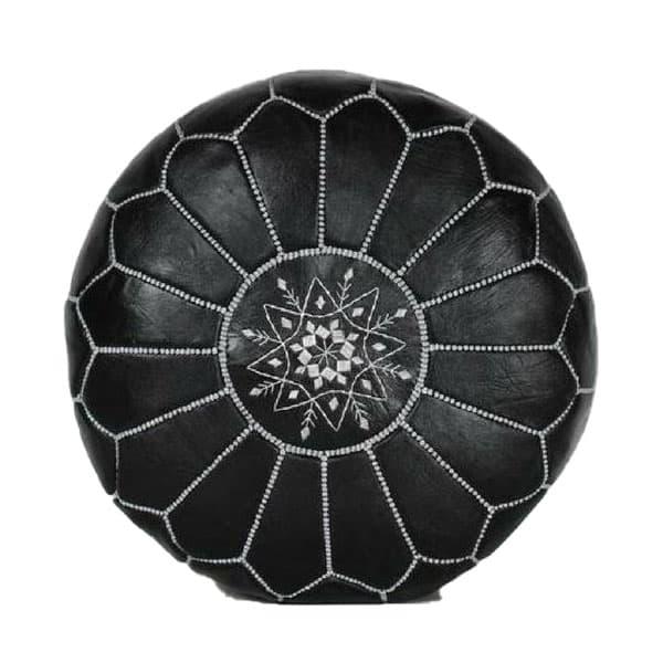 Puff marroquí de cuero natural negro