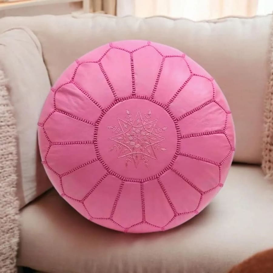 puff árabe de cuero rosa