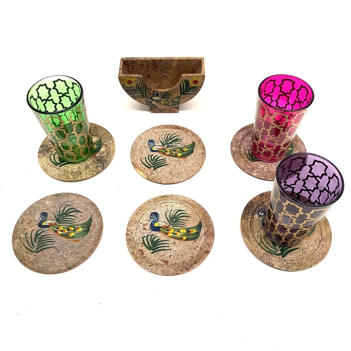 posavasos de onix pavo real vasos