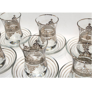 Set de 6 vasos turcos plateados con plato