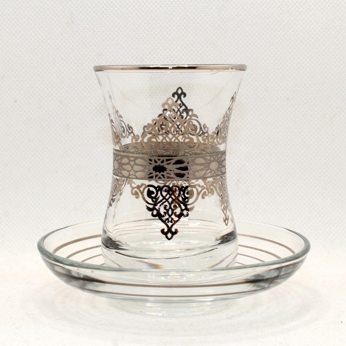 Set de 6 vasos turcos plateados con plato