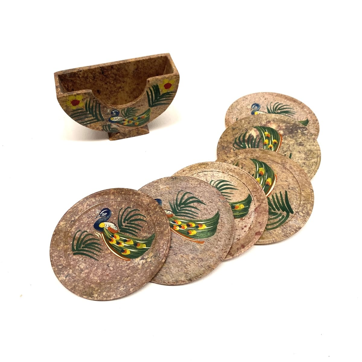 Set 6 posavasos de onix artesanos pavo real