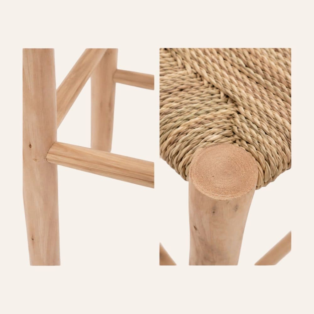 taburete artesanal madera 60cm detalles