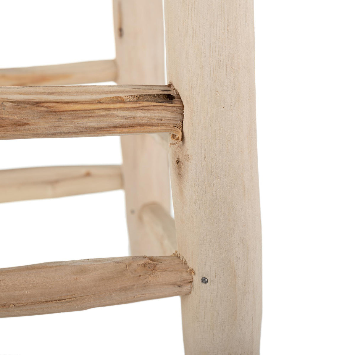 Taburete marroquí de madera y anea azul