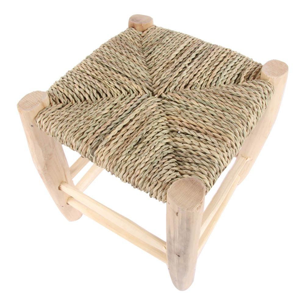 Taburete marroquí de madera y anea esparto natural
