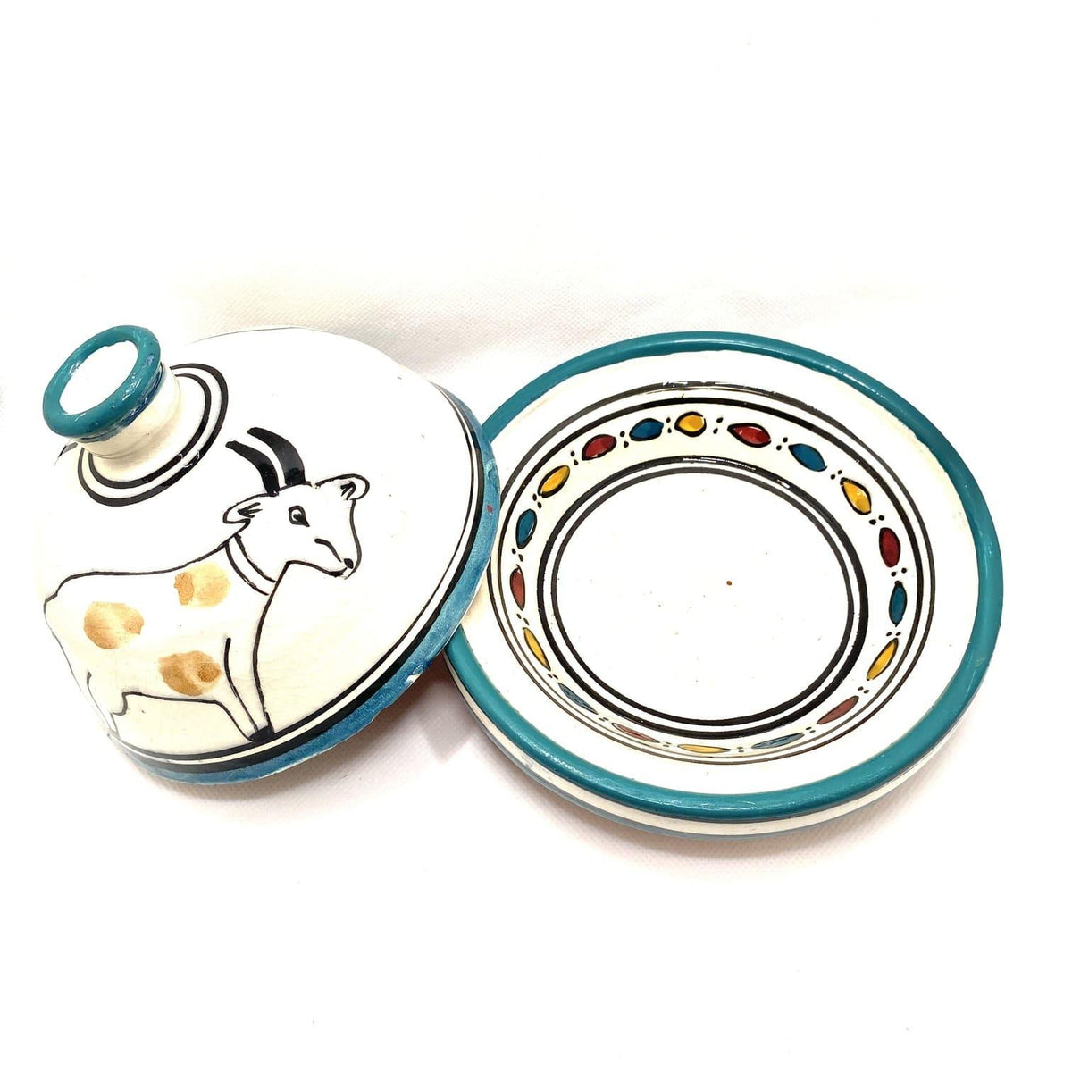 Tajín marroquí de cerámica dibujo cabra 3 colores