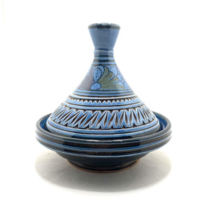 Tajín marroquí de cerámica labrado azul 18cm