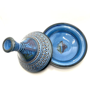 Tajín marroquí de cerámica labrado azul 18cm