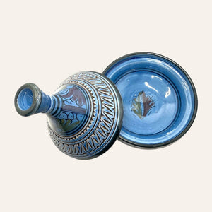 tajín marroquí labrado cerámica azul 18cm