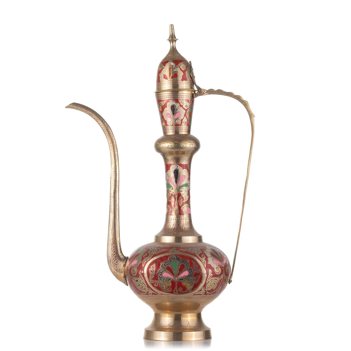 Tetera árabe decorativa de bronce pintada a mano - pieza única
